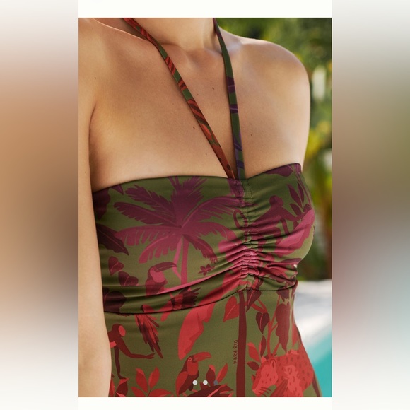 Farm Rio NWT Sz SM Brazilian design Halter one -piece swimsuit; jungle pattern. - Picture 3 of 13